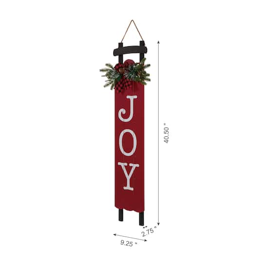 Glitzhome® 40" Lighted Wooden Sleigh JOY Porch Sign with Timer